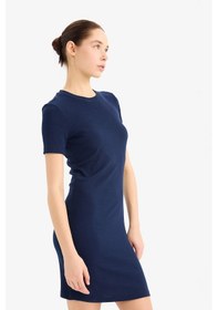 Resim DeFacto Coool Bodycon Vücudu Saran Bisiklet Yaka Fitilli Kaşkorse Kısa Kollu Mini Elbise E7231AX25SPNV241 