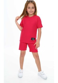 Resim My Kids Wear Bisiklet Yaka Şortlu Kız Çocuk Şortlu Takım Kırmızı 