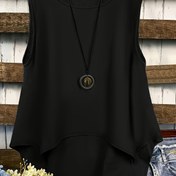 Resim Kadınlar İçin Lacivert Kolsuz Tank Top - Asimetrik Etek Detaylı, Orta Esneklikte Yazlık Bluz, Tatil ve Günlük Giyim için Rahat Kesim, Makinede Yıkanabilir Düz Renk, Nefes Alabilen Malzeme, Sıcak Havalara Uygun 