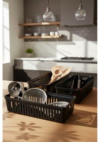 Resim Snippy Nivo - 3'lü Çekmece İçi Kaşıklık Seti Organizer Mutfak Düzenleyici Bıçaklık Kepçelik Siyah Siyah 