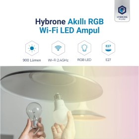 Resim Hybrone LED RGB Wİ-Fi Akıllı Ampul, 16 Milyon Renk, 900 Lümen, E27 Duy, Uygulama ile Uzaktan Kontrol 