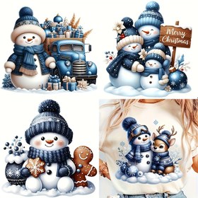 Resim 4 Adet Mutlu Noeller Mavi Kardan Adam Isı Transferi Stickerlar - Tişörtler, Kapüşonlular, Çantalar ve Giysi Süslemeleri İçin Uygun | Dayanıklı Vinil Yama Seti, Şenlik Partileri & Yeni Yıl Kutlamaları İçin İdeal, Bayramlık Giyim,Kendin Yap El Sanatları,Kış Teması,Uzun ömürlü çıkartmalar,Ütüyle 