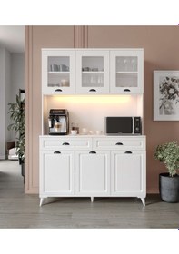 Resim Guneystore Luna Kahve Köşesi - Mdf - 140 Cm - Ayaklı -beyaz Mutfak Dolabı - Led Aydınlatmalı Beyaz 