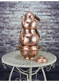 Resim 1 Mm Kalın Gül Çiçek Eskitme Bakır Çaydanlık ve Osmanlı Ocağı Bakır 