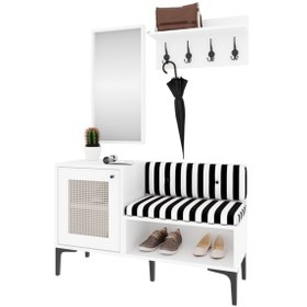 Resim Trio Aynalı,raflı,hasırlı Ayakkabılık/portmanto %100mdf 