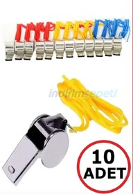 Resim 10 Adet Sarı ipli Paslanmaz Metal Deprem Düdüğü Hakem Can Kurtaran Düdük 