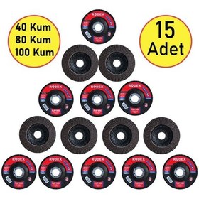 Resim Rodex 15 Parça Flap Disk Avuç Içi Taşlama Zımpara Karma Seti N11.2617 