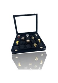 Resim RichBox 20'Li Saat Kutusu Süet Siyah Dekoratif Köşe Korumalı 