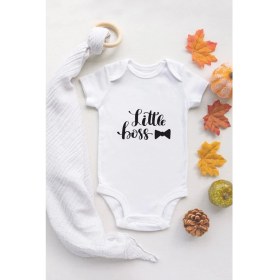 Resim Tuğba Baby Tuğba Baby Ekru Bebek Small Boss Baskılı Çıtçıtlı Body 