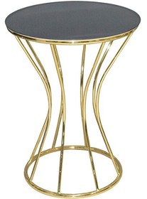 Resim Bengi Ticaret BRC 12729 Kum Saat Fiskos Model Model Düz Siyah Temper Cam Gold El Yapım Sehpa 