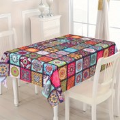 Resim 1 adet Bohem Tarzı Polyester Masa Örtüsü - Canlı Mandal ve Paisley Deseni, Yemek Masaları için 3 Boyut, Düğünler, Gelin Duşları, Doğum Günleri, Bebek Duşları ve Parti Süslemeleri için Mükemmel, Şenlikli Masa Ayarı | Mandal Tasarımı | Karmaşık Tasarım 