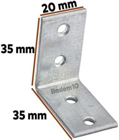 Resim Badem10 Mobilya Köşe Bağlantı Sabitleme L Demir Deprem Dolap Duvar Birleştirme Gönye 35x35x20 mm (10 ADET) 