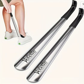 Resim 41.91cm Paslanmaz Çelik Ergonomik Ayakkabı Kornası Uzun Saplı – Yaşlılar ve Hareket Engelliler için Kolay Tutuş Yardımcı Aracı, Zorlanmadan Ayakkabı Giymek için Dayanıklı Metal Tasarım 
