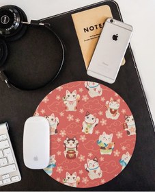 Resim WuW Şans Kedileri Maneki Neko Kaymaz Taban Yuvarlak Mouse Pad 