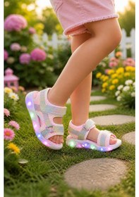 Resim Minibonito Kız Çocuk Renkli Işıklı Yazlık Sandalet Pembe 