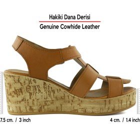 Resim Erkan Saçmacı Xena Taba Hakiki Dana Derisi Mantar Taban Görünümlü Dolgu Topuklu Gladyatör Sandalet 