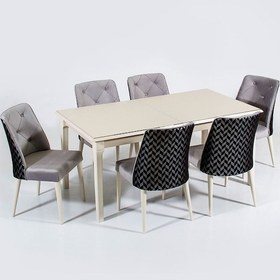 Resim Modalife Vivaldi 6 Sandalye 1 Sabit Masa Yemek Masası Takımı 6 Kişilik Vizon 