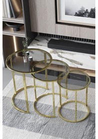 Resim Faymend C Zigon Sehpa Gold Metal - Şeffaf Füme Cam Füme 