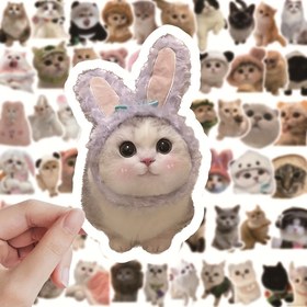 Resim 60 Adet Sevimli Kedi Stickerları, Karışık Renkli Yeniden Kullanılabilir Kağıt Etiketler Scrapbooking ve Günlükler İçin, Kedi Severler İçin Komik Kedi Paketi, Komik Kedi Stickerları, Kış ve Yeni Yıl İçin Mükemmel 