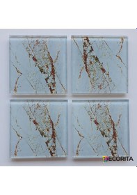 Resim Cam Bardak Altlığı 4'lü Takım Gold Detaylı Beyaz Mermer Görünüm Beyaz 