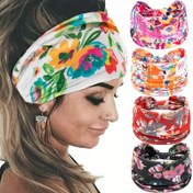 Resim Tie Dye Çiçek Baskılı Bağcıklı Bandana Bayan Spor Genişletilmiş Fitness Yoga Bandana Paketi Boho Stil Saç Bandı 
