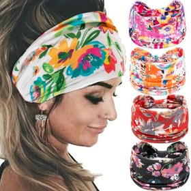 Resim Tie Dye Çiçek Baskılı Bağcıklı Bandana Bayan Spor Genişletilmiş Fitness Yoga Bandana Paketi Boho Stil Saç Bandı 