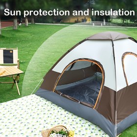 Resim 3-4 Kişilik Otomatik Açılan Kamp Çadırı, Fiberglas Çerçeve ile Kolay Kurulum, Sırt Çantası ve Yürüyüş için Modern Aile Çadırı, Depolama Çantaları, 8 Zemin Çivileri ve 4 Bağcıkları, Sarı, Kamp Çadırı, Yürüyüş Ekipmanı, Açık Hava Barınağı, Dayanıklı Kumaş 