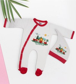Resim Bk Kids Kişiye Özel Sevimli Hayvanlar Tasarımlı Kırmızı Tulum Zıb Çok Renkli 