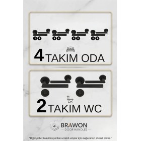 Resim Brawon Vega Mat Siyah Titanyum Kaplama Paslanmaz Kapı Kolu Seti - 4 Takım Oda + 2 Takım Wc 