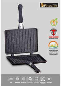 Resim Polochef Döküm Granit Ocak Üstü El Tost Makinası Siyah 