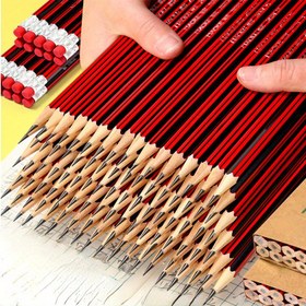 Resim 50 Adet HB Kalem Seti Silgilerle - Yazı/Çizim için İnce 0.3mm, Kırmızı & Siyah Tasarım, Dayanıklı & Rahat 
