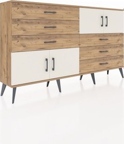 Resim Arges Konsol 2 Raflı 6 Çekmeceli 4 Kapaklı 176x30x99 Çam-aytaşı/çam Aytası/atlas Çam - Atlas Çam 