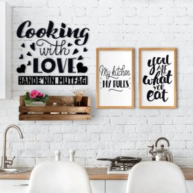 Resim BK Gift Dekoratif Doğal Ahşap Raf Mutfak Konseptli 2’li Ahşap Tablo ve Isme Özel Duvar Süsü-7 