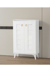 Resim Ahşap Ayakkabılık Panjur Kapak Beyaz 4 Raflı Demonte 