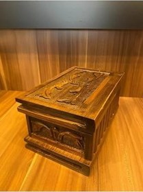 Resim Ahşap Sandık Dekoratif Ahşap Ceviz Oyma Anahtarlı Bilmeceli 