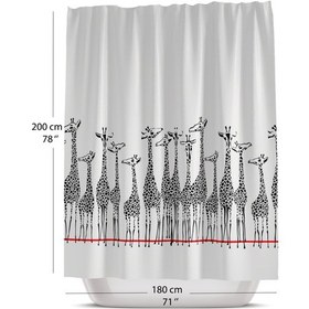Resim Duş Perdesi-Zürafa Desen Dijital Baskılı Duşakabin Perdesi, 180x200cm Banyo Dekorasyon Ürünü Gri 