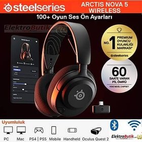 Resim STEELSERIES ARCTIS NOVA 5 WIRELESS VE BLUETOOTH KABLOSUZ OYUNCU KULAKLIGI SIYAH 61670 