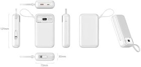 Resim 22.5W Hızlı Şarj Destekli 20000 mAh Taşınabilir Powerbank, PD 20W, LCD Ekran, Dahili Kablo, Beyaz 