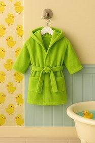 Resim CottonVerse Bebek & Çocuk Kapşonlu Bornoz - %100 Pamuk, Unisex Yeşil - Yeşil / 0-2 Yaş 