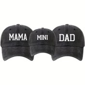 Resim Anne-Baba Eşleştirme Seti, Şapkalı Anne ve Baba, Aile Kıyafeti BABA, MAMA, MINI Harfli Düz Baskılı, Üç Parçalı Vintage Yumuşak Üst Beyzbol Şapkası Babalar İçin Moda Dış Mekan Şapka Ayarlanabilir, Kamyoncu Sürücü Şapkası Tüm Mevsimler için Uygun Günlük Kullanım, Açık Hava Sporları Balıkçılık Kamp 