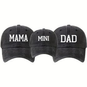 Resim Anne-Baba Eşleştirme Seti, Şapkalı Anne ve Baba, Aile Kıyafeti BABA, MAMA, MINI Harfli Düz Baskılı, Üç Parçalı Vintage Yumuşak Üst Beyzbol Şapkası Babalar İçin Moda Dış Mekan Şapka Ayarlanabilir, Kamyoncu Sürücü Şapkası Tüm Mevsimler için Uygun Günlük Kullanım, Açık Hava Sporları Balıkçılık Kamp 