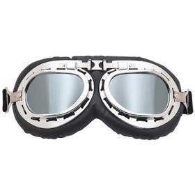 Resim Motosiklet Gözlükleri Vintage Pilot Deri Sürüş Gözlükleri Atv Off-road Çizilmez Toz Geçirmez Gözlük Erkekler Kadınlar Yetişkin Gümüş 