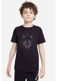 Resim Kurt Wolf Geyik Animal Baskılı Unisex Çocuk Siyah T-Shirt 