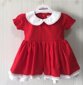Resim Bebe Yaka Dantel Detaylı Kırmızı Poplin Kız Çocuk Bebek Bayram Özel Gün Elbise 001 