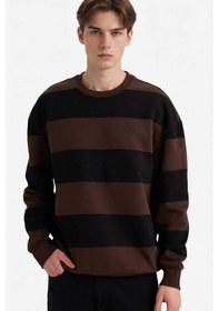 Resim Defacto Boxy Fit Bisiklet Yaka Çizgili Sweatshirt A9066ax25aubn192 Kahve-bn192 