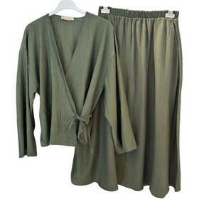 Resim Z-556 Üstü Kimono Kısa Etekli Çilek Takım Haki 