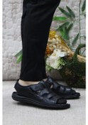 Resim Mehmet Mete 106 Siyah Kale Comfort Hakiki Deri Erkek Sandalet Siyah 