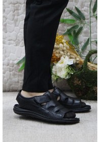 Resim Mehmet Mete 106 Siyah Kale Comfort Hakiki Deri Erkek Sandalet Siyah 