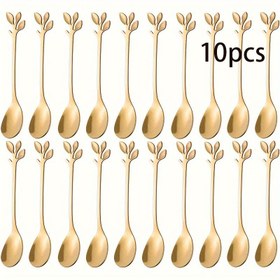 Resim Paslanmaz Çelik 10'lu Tatlı Kaşığı Seti - Şık Yaprak Desenli Kahve Karıştırıcılar, Minimalist Meyve ve Tatlı Aletleri, Partiler ve Festivaller İçin Mükemmel, Anneler Günü Hediyesi, Paskalya Kutlamaları, Bahar Yenilenmesi, Ramazan Aile Buluşmaları, Bayram Temel İhtiyaçları, Beyaz Sevgililer Günü Hediyesi 