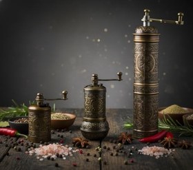 Resim LUDIA Zamak Metal Antik Renk 3 lü Set Karabiber,Kahve,Çörek Otu El Değirmeni Öğütücü Grinder S2 